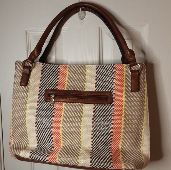 NWT Jen & Co. Connar Vegan Striped Tote w/long strap for crossbody - Picture 2 of 9